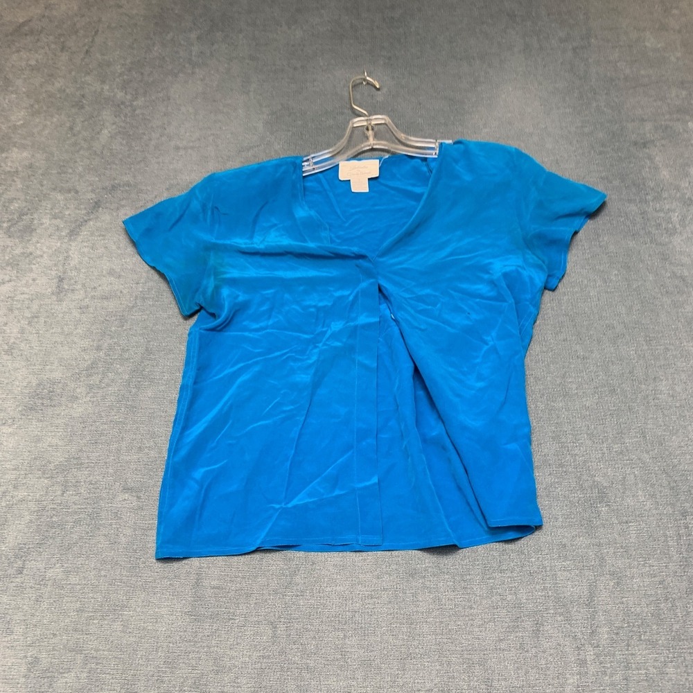 Silk Studio by Claude Bennett Blouse Women 6 Blue Casual Short Sleeve V Neck
